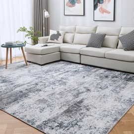 8x10 Area Rugs for Living Room Rug Washable: Abstract Large Rug for Dining Room Bedroom Carpet Non Slip 8 by 10 Indoor Modern Nursery Home Office Blue Grey