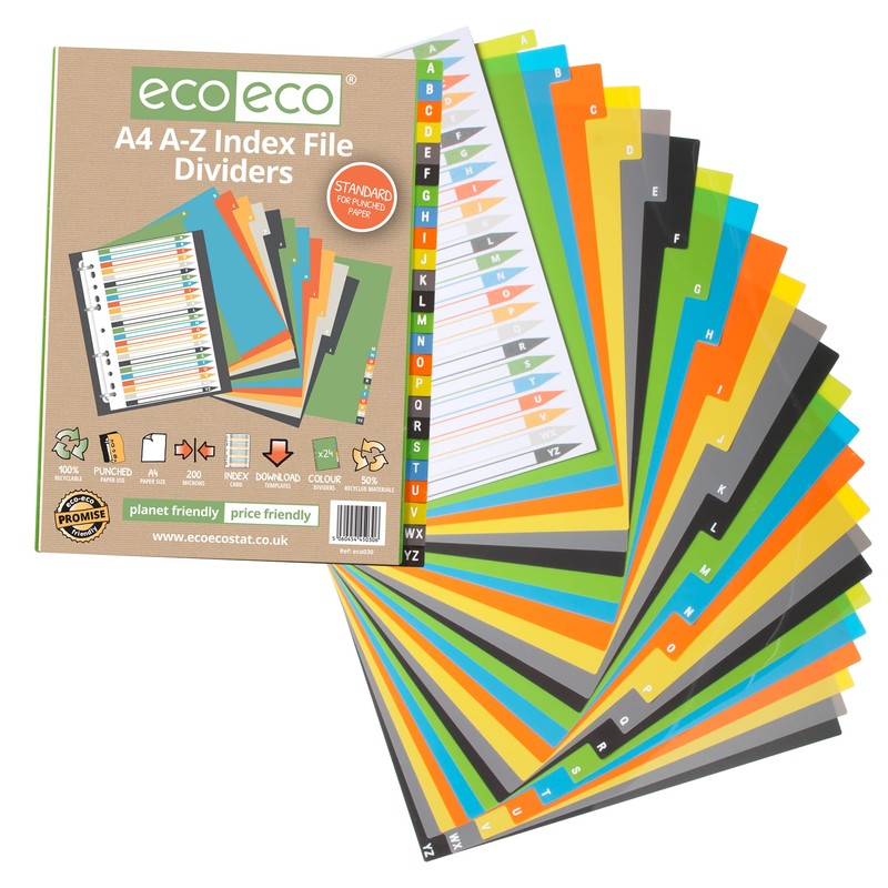 eco-eco A4 50% Recycled Set 24 A-Z Index File Dividers