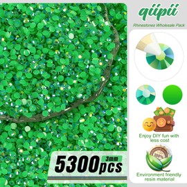 qiipii 5300PCS 3mm Emerald Green AB Resin Rhinestones Bulk Dark Green AB Flatback Jelly Resin Stones SS10 Non-Hotfix Diamonds Gems for Nails Face Eyes Makeup Body Mugs Tumblers DIY Crafts Decor Shoes