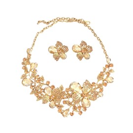 J's select Women's Belly Dance Ballroom Dance Party Flower Necklace Earrings Gold