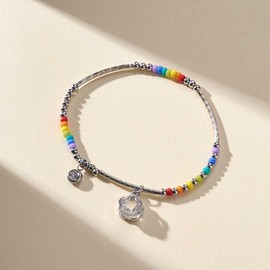 Hemasa Stainless Steel Curved Tube Beads with Crystal Rhinestone Stretchable Bracelet for Women/Girls