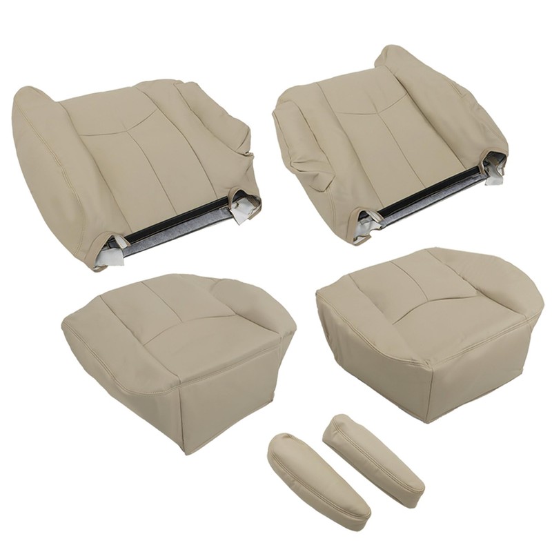 munirater 6Pcs Tan Front Leather Seat Cover Bottom and Lean