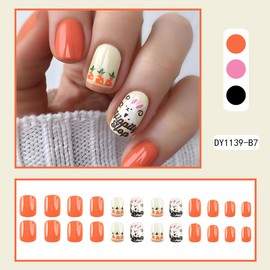Xiannaipai False Nails, 24Pcs Easter Press-on False Nails, Square, Acrylic, Short, Glossy Finish, Set of 1, for Women Manicure Art Accessories