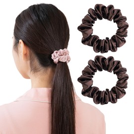 Yimuaya Silk Hair Elastics, Set of 2, Scrunchies, Non-Tracing, 100% 22 Momme Silk, Hair Elastic, 0.8 inch (2 cm), Anti-Static, Gentle on Hair, Adult Hair Accessory, Stylish, Great Gift or Mother's Day