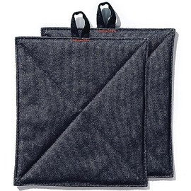 Caldo Canvas Kitchen Pot Holders - Insulated 100% Cotton Canvas Hot Pads for Oven - Heat Resistant - 2-Pack, 7” x 8” (Black)