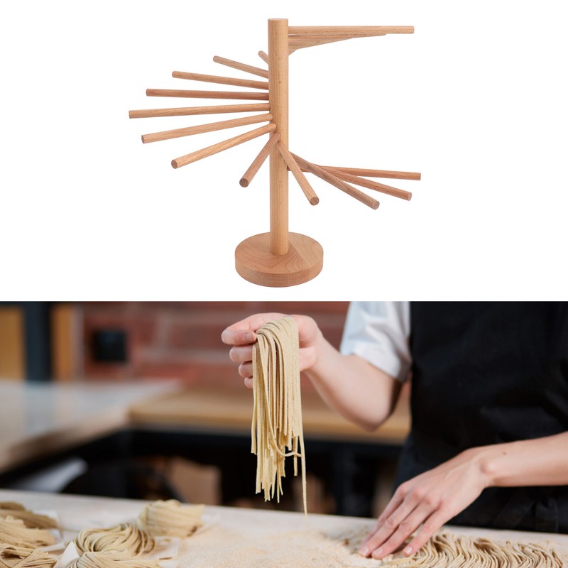 Collapsible Pasta Drying Rack 18 Bars Wooden Spaghetti Stand Dryer