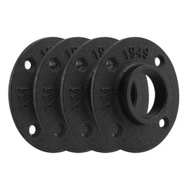 1-1/4" Black Floor Flange, Home TZH 4 Pack Malleable iron Pipe Flange for Industrial vintage style, Flanges with Threaded Hole for DIY Project/Furniture/Shelving Decoration (4, 1-1/4 Inch)