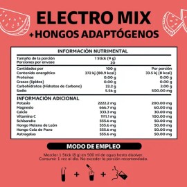 Electrolitos Con Hongos Adaptogenos en Polvo - Nootropico - Energetizante - Hidratación Baja En Calorías | Rehidratación - 20 Sticks - Pre Entreno - Pre Workout Hidratante Sandia Efervecente