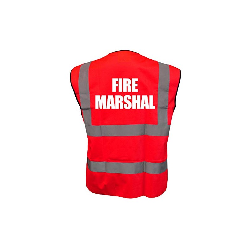 FIRE MARSHAL Red Hi Vis Viz Reflective Vest Waistcoat Printed