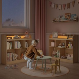 Lkeiyay Kids Bookshelf,Wooden Storage Shelf Organizer,Bookshelf for Kids Bedroom,Bookcase with Led Lights for Nursery and Playroom