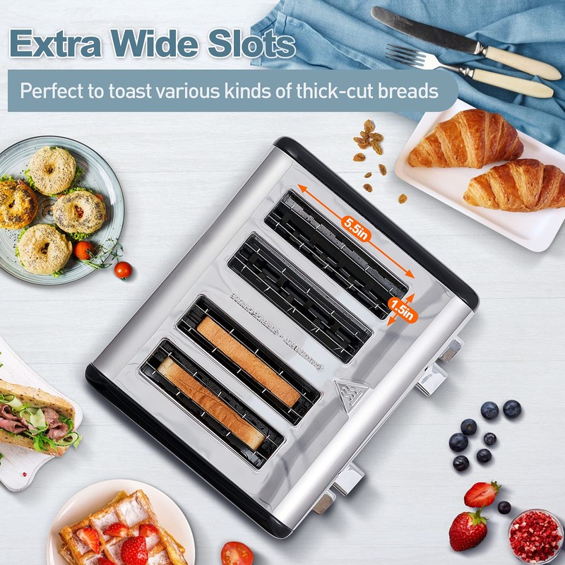 CUSIMAX 4 Slice Toaster, Stainless Steel, Ultra-Clear LED Display &