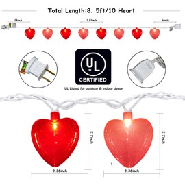 Konictom 8.5Ft Heart String Lights,Valentines Day Lights with Red and Pink 3D Heart Lights,Plug in Heart Fairy Lights for Bedroom Home Wedding Indoor Outdoor Valentine's Day Decor