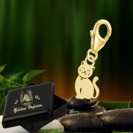 Goldene Hufeisen Mini Small Cat Carabiner Charm Pendant for Charm Bracelet 925 Sterling Silver Gold-Plated, Sterling Silver Yellow Gold, No Gemstone