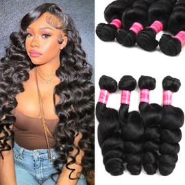 Loose Wave Bundles Human Hair 16 18 20 22 Inch 100% Unprocessed 12A Brazilian Hair 4 Bundles Human Hair Loose Deep Wave Hair Extensions Natural Black