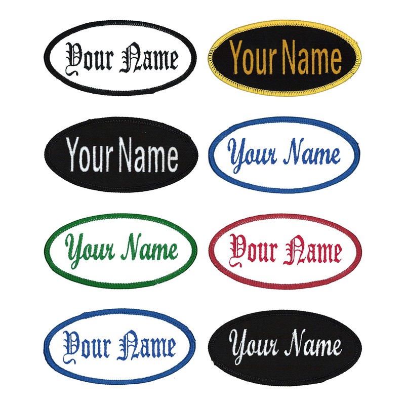Oval Name Patch Uniform Work Shirt Custom Embroidery White and