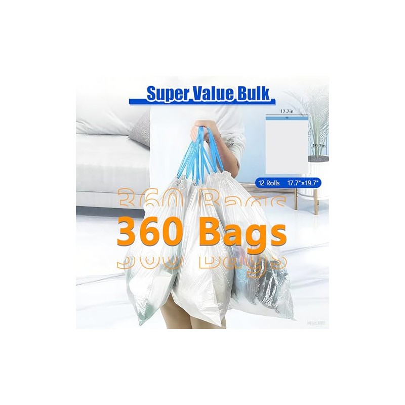 Small Trash Bags 4 Gallon, 360 Count -1.2 Mil Drawstring
