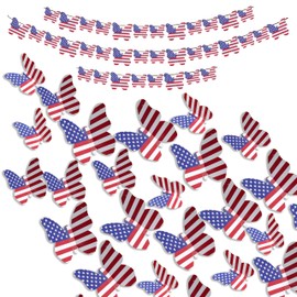 4th of July 3D Butterfly Wall Decor - 36 Pcs, 2 Sizes, Independence Day ，Patriotic USA Flag Pennant Bunting Paper Butterfly Decorations ，for Party Celebrations, Removable Stickers