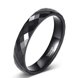 Zakk Women's and Men's Rose Gold Black Tungsten Narrow 4 mm Wide Facets Polished Engagement Rings Wedding Rings Partner Rings Promise Ring, Tungsten