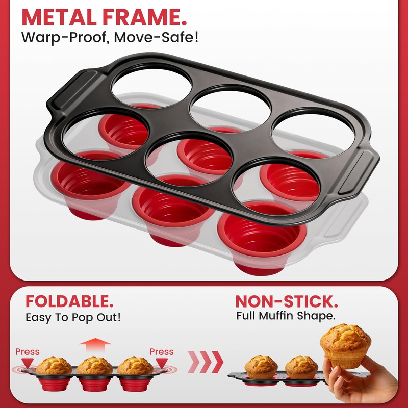 HE-SANQI Silicone Muffin Pan for Baking with Metal Reinforced Frame