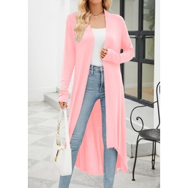Pink Women's Long Open Front Drape Overside Lightweight Maxi Long Sleeve Cotton Cardigan Sweater (Pink, XL)