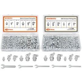 235 PCS SAE & Metric Grease Fittings Kit Hydraulic Grease Zerk Assortment: 1/4" 1/8" M6 M10 Straight 45 90 Degree, Wrench Kit(7-11mm) for Grease Gun Included