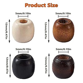 400 Pieces Wooden Beads with Large Hole, Basicon 4 Colours Natural Oval Wooden Beads for Threading, Wooden Ball, Spacer Beads, Craft Beads for DIY Jewellery Making (12 x 11 mm)