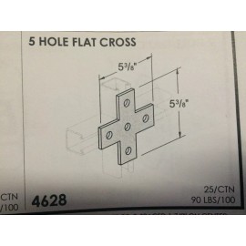 Generic 5-Hole Flat Cross Splice Plate Cross Fitting for Unistrut Channel #4628 P1028 - 1