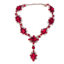 Secret for Longevity Extra Large Victorian Art Deco Antique Retro Vintage Style Gold Tone Blood Ruby Red Rhinestone Chunky Statement Wedding Bridal Prom Drag Queen Pageant Necklace