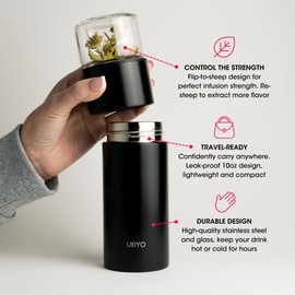 Ukiyo Steel Premium Stainless Steel and Glass Tea & Fruit Infuser Bottle - Travel Tumbler with Stainless Steel Filter