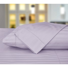 Threadmill Home Linen 500 Thread Count Deep Pocket Queen Sheet Sets - 100% ELS Cotton Sheets for Queen Size Bed, Luxury Hemstitch 4 Piece Bedding Set, Smooth 2CM Damask Stripe Sateen, Lilac