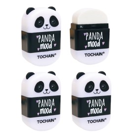 4 Pcs Cute Pencil Sharpener & Eraser 2-in-1 Cartoon Panda Pencil Sharpener Small Manual Pencil Sharpener Kawaii Plastic Sharpener School Office Supplies Pencil Sharpener for Girls Women (Panda)