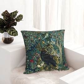 Dripglw William Forest Raven On Acanthus Leaves Blue Green Floral 12 Morris Throw Pillow Covers 18x18 Inch Aesthetic Pillow Decorative Pillowcase Home Decor Living Room Cushion Case Bed Sofa Couch