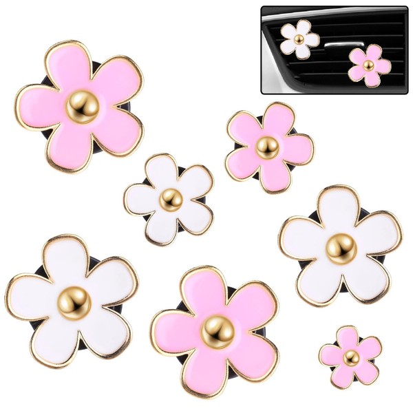 Pack of 8 Car Decoration, Daisy Flower Car Air Freshener Clip, Suitable for Car Air Outlet Grille, Car Interior Accessories, Girls, Women, Car Aromatherapy Essential Oil Diffuser for Car
