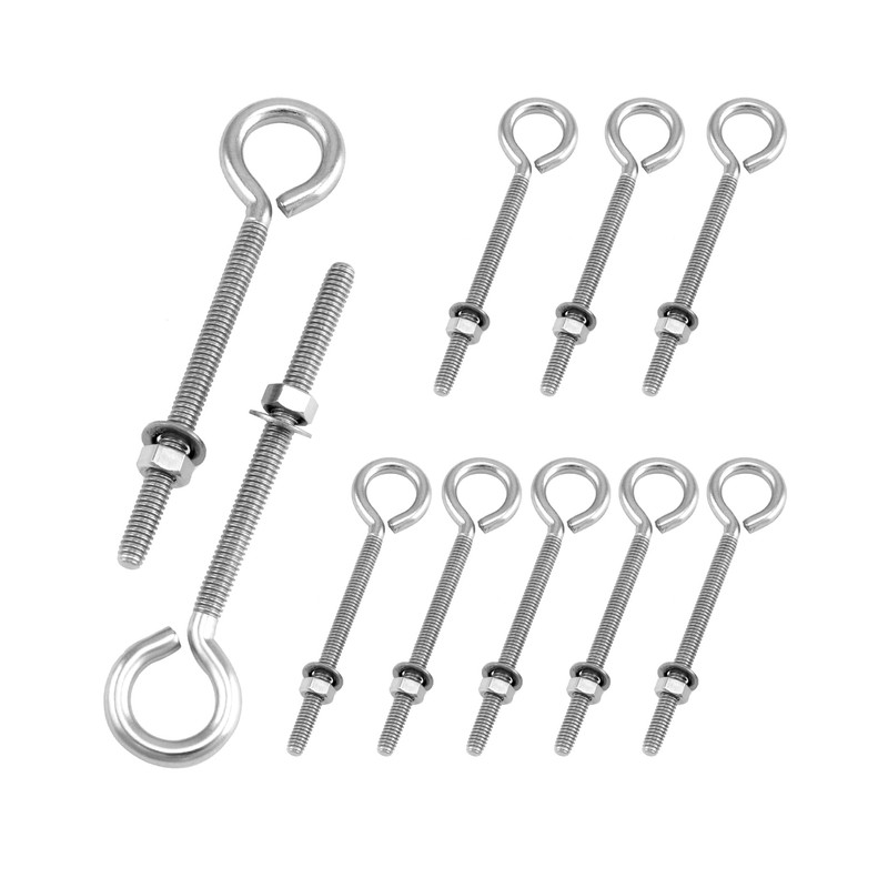 QWORK Eye Bolts, 10 Pack 1/4" x 4" Stainless Steel