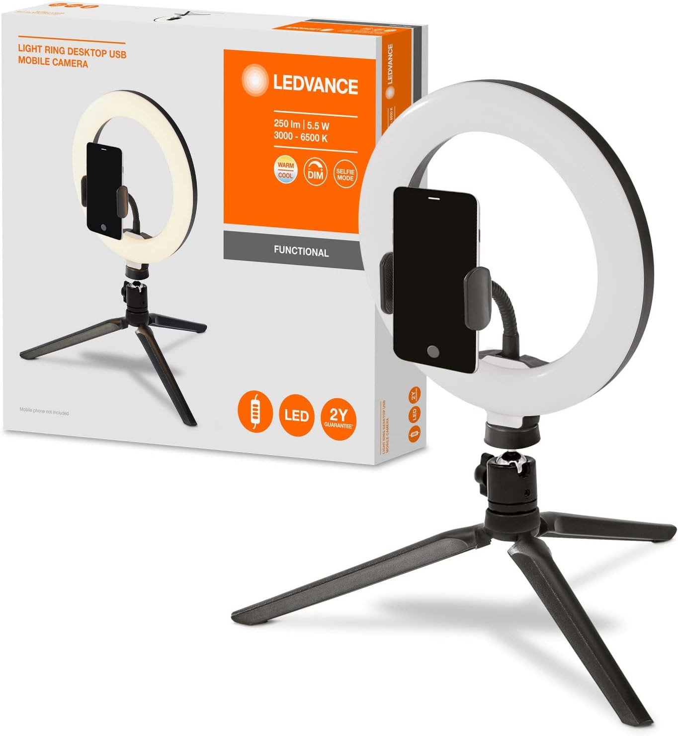 LEDVANCE Mobile Camera Light Ring Desktop, 5.5 W, Negro