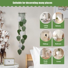 AIWMQYYF Macrame Wall Hanging, Boho Decorative Tapestry, Boho Decoration, Macrame Green Leaves Tapestry, Handmade Tapestry for Bedroom, Children's Room, Wall Decoration