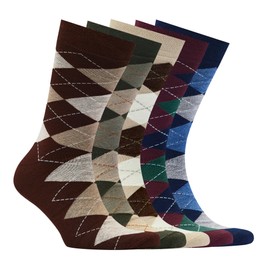 VRD Bamboo Rayon Mens Dress Socks for Men, 5 Pack Mix Dark Brown/Beige/Green Khaki/Blue/Maroon Argyle Design, Crew Length Mid-Calf Socks, Mens Shoe Size 8-13