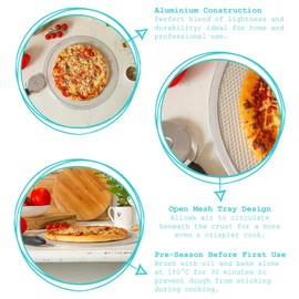 2X 10 Inch Aluminium Pizza Tray - Small Non Stick Metal Mesh Kitchen Oven Cooking Baking Pan Rack Accessories for Crisper Base - by Argon Tableware