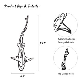 Abstract Shark Wall Art – 15.7x6.5 Inch Metal Fish Wall Decor for Coastal, Nautical, and Beach Themes – Perfect Shark Gifts for Home & Garden