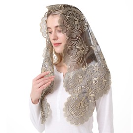 Ammmscaf Church Chaple Velo católico Mass Mantilla Encaje Bordado Cubierta de la cabeza Iglesia Velo Iglesia, Dorado y Negro, Veil length: 47.3" across by 23.6" front to back