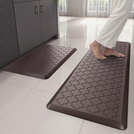 StepAura Kitchen Mats for Floor 2 Piece - Anti Fatigue Mats for Kitchen Floor - Non Slip Cushioned Rugs for Standing,Office,Sink,Laundry,Chocolate
