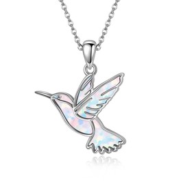 DAYLINLOVE Hummingbird Necklaces White Opal 925 Sterling Silver Humming Bird Pendant Necklace Hummingbird Jewelry Gifts for Women Mom Hummingbirds Lovers