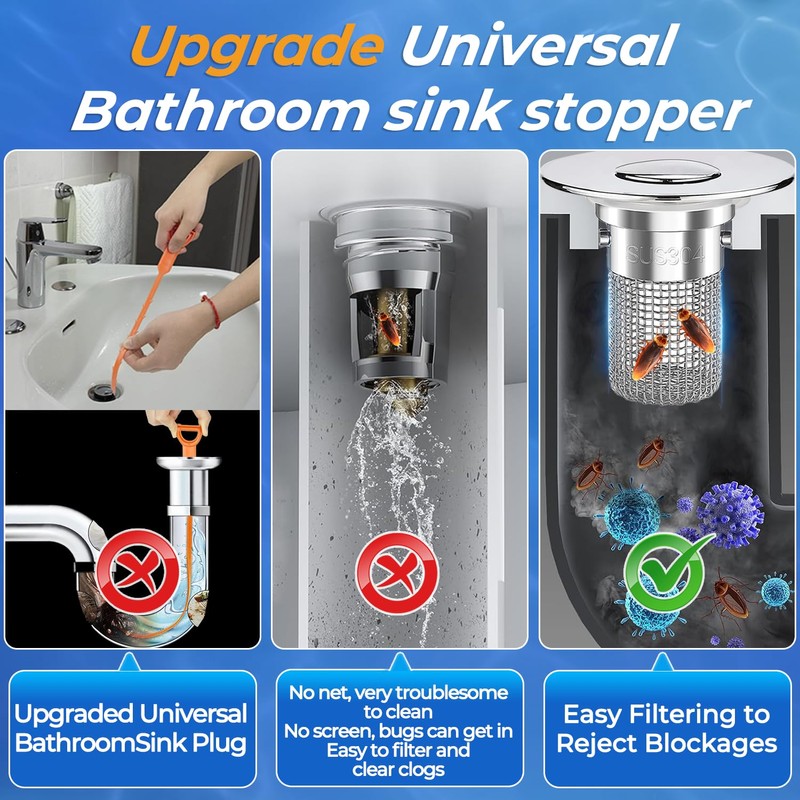 Bathroom Sink Drain Strainer,(2PCS) Pop-up Sink Drain Strainer with Removable