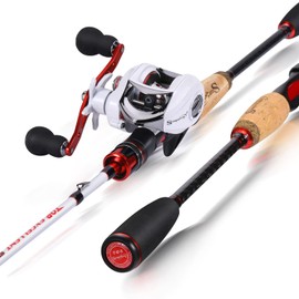 Sougayilang Fishing Rod and Reel Combo, Medium Heavy Fishing Pole with Baitcasting Reel Combo, 2-Piece Baitcaster Combo-Pearl White-6.9ft and Right Handle Reel