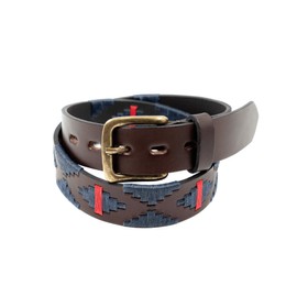 GauchoLife Polo Belt Cinturón de piel cosido a mano, Azul /Rojo, 36