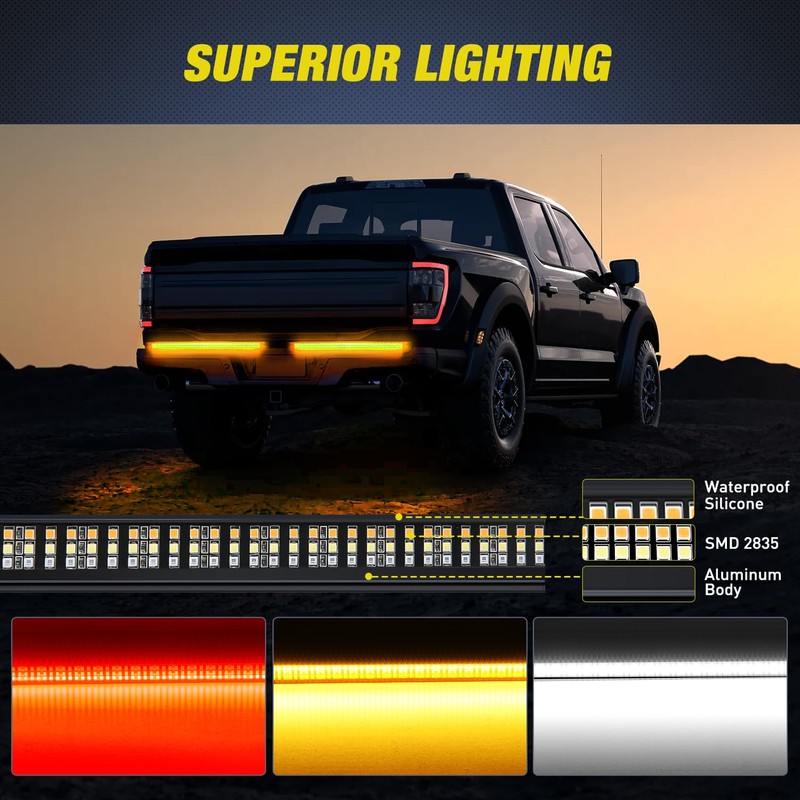 Nilight Truck Tailgate Light Bar 56" Aluminum Frame Triple Row