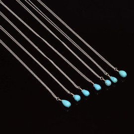 Gemkora Natural Real Turquoise Designer Teardrop Stone Dainty Crystals Pendant Necklace, December Birthstone, Healing Crystals, Birthday, Christmas Gift, 925 Sterling Silver Jewelry 18 inch