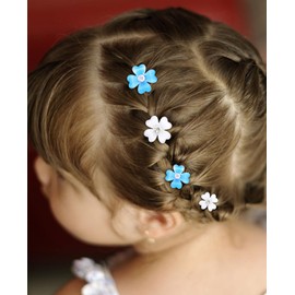 Wecoe 20 Pcs Small Blue White Flower Hair Clips Girls Tiny Mini Clips for Hair Cute Decorative Hair Clips Bling Hair Clips Kids Baby Toddler Girls Wedding Hair Accessories for Women Girls Gift