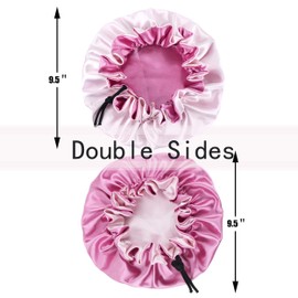 SENGTERM Children's Satin Sleep Cap Baby Double Layers Satin Adjustable Bonnet Silk Night Cap Elastic Band Satin Bonnet Night Cap for Hair Care (Children, Kids, Pink/Purple)