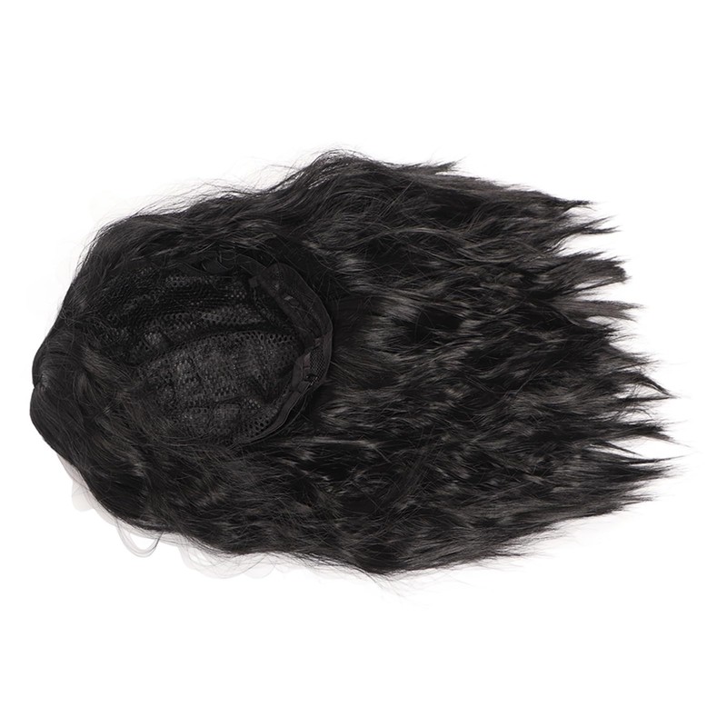 Peluca Ondulada Negra Corta, Peluca Sintética de Moda con Flequillo